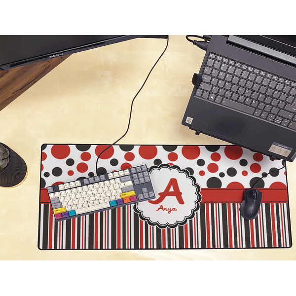 Red & Black Dots & Stripes Large Gaming Mats - LIFESTYLE