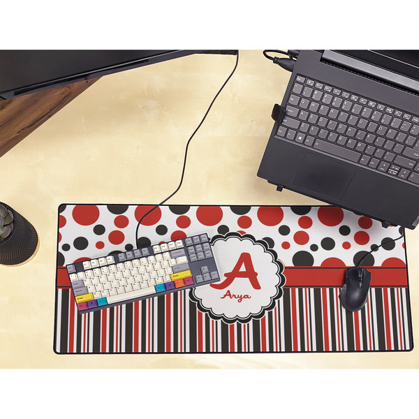 Red & Black Dots & Stripes Large Gaming Mats - LIFESTYLE