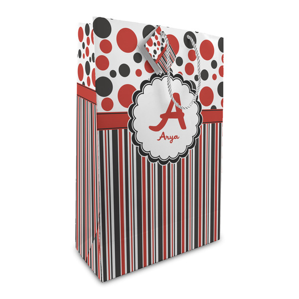 Custom Red & Black Dots & Stripes Large Gift Bag (Personalized)