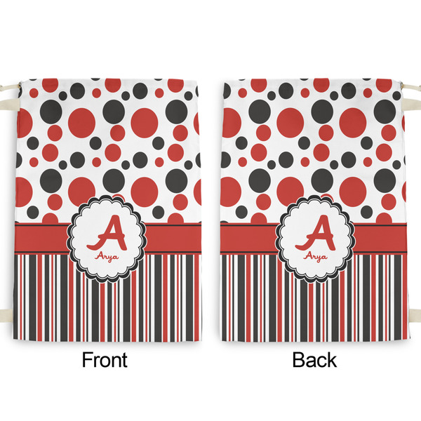 Red & Black Dots & Stripes Large Laundry Bag - Front & Back View
