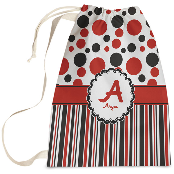 Custom Red & Black Dots & Stripes Laundry Bag - Large (Personalized)