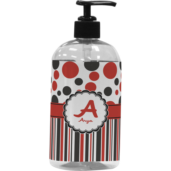 Custom Red & Black Dots & Stripes Plastic Soap / Lotion Dispenser (Personalized)