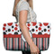 Red & Black Dots & Stripes Large Rope Tote Bag - In Context View