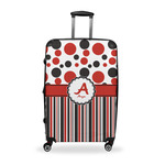 Red & Black Dots & Stripes Suitcase - 28" Large - Checked w/ Name and Initial