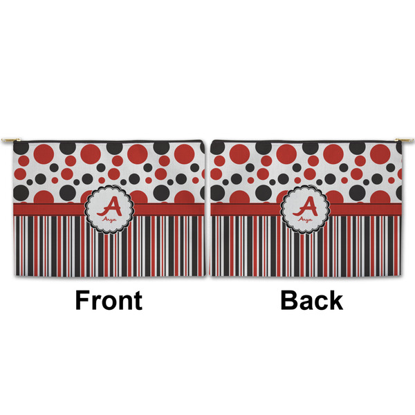 Red & Black Dots & Stripes Large Zipper Pouch Approval (Front and Back)