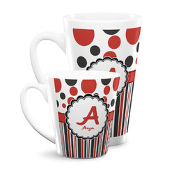 Red & Black Dots & Stripes Latte Mug (Personalized)
