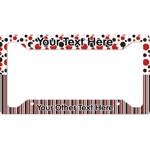 Custom Red & Black Dots & Stripes License Plate Frame (Personalized)