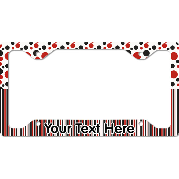 Custom Red & Black Dots & Stripes License Plate Frame - Style C (Personalized)