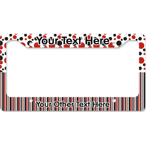 Custom Red & Black Dots & Stripes License Plate Frame - Style B (Personalized)