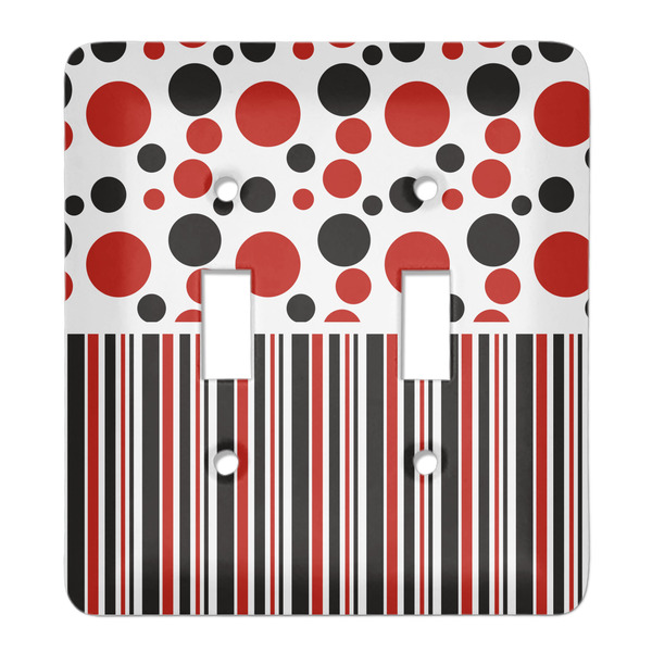 Custom Red & Black Dots & Stripes Light Switch Cover (2 Toggle Plate)
