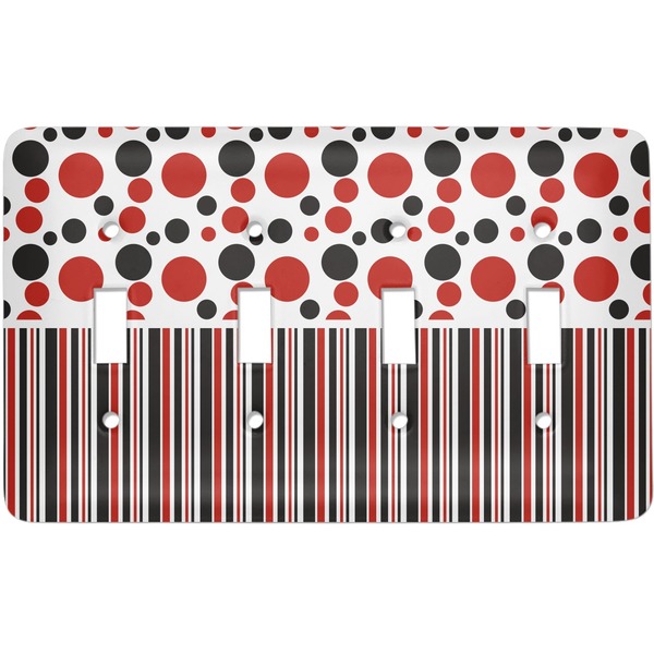 Custom Red & Black Dots & Stripes Light Switch Cover (4 Toggle Plate)