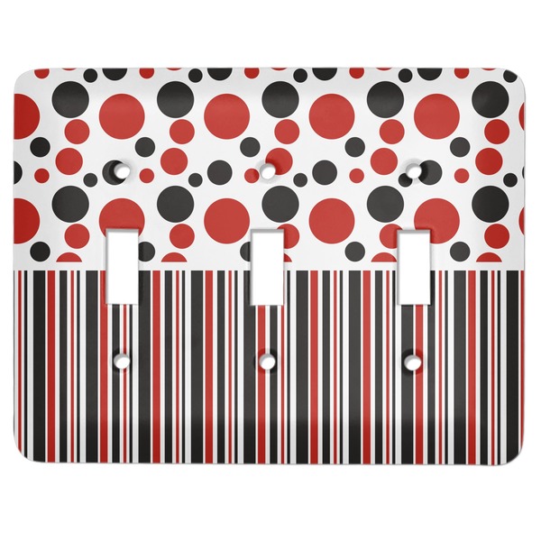 Custom Red & Black Dots & Stripes Light Switch Cover (3 Toggle Plate)