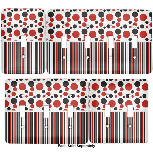 Red & Black Dots & Stripes Light Switch Covers all sizes