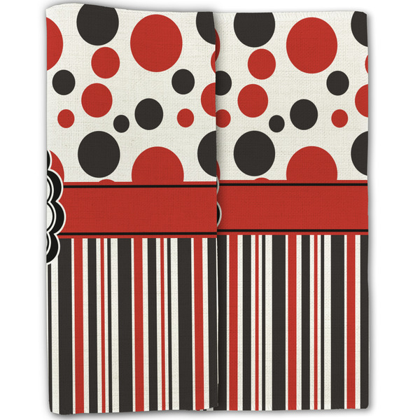 Red & Black Dots & Stripes Linen Placemat - Folded Half (double sided)