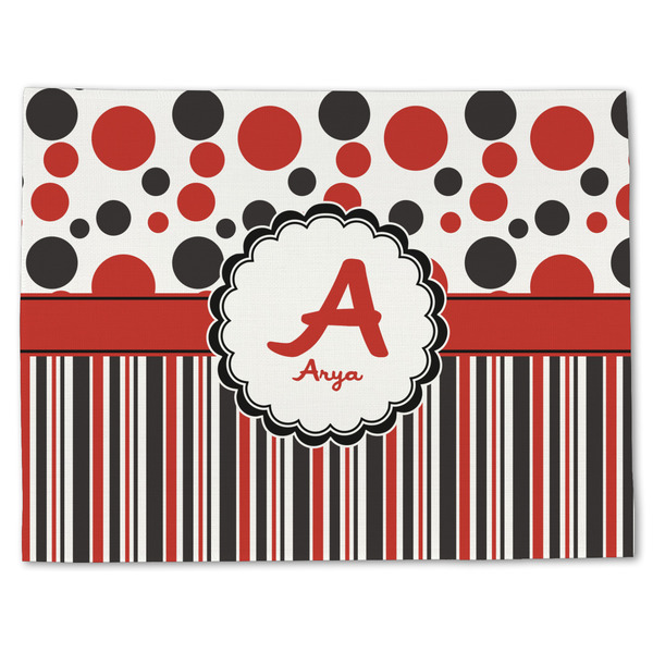 Red & Black Dots & Stripes Linen Placemat - Front