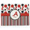 Red & Black Dots & Stripes Single-Sided Linen Placemat - Single w/ Name and Initial
