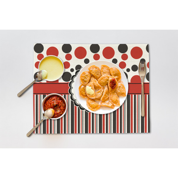Red & Black Dots & Stripes Linen Placemat - Lifestyle (single)