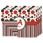 Red & Black Dots & Stripes Linen Placemat w/ Name and Initial