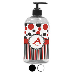 Red & Black Dots & Stripes Plastic Soap / Lotion Dispenser (Personalized)