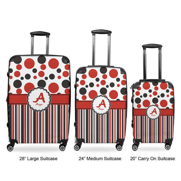 Red & Black Dots & Stripes Luggage Bags all sizes - With Handle