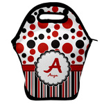 Red & Black Dots & Stripes Lunch Bag w/ Name and Initial