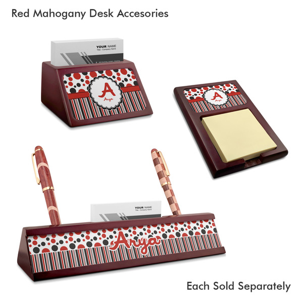 Red & Black Dots & Stripes Mahogany Desk Accessories