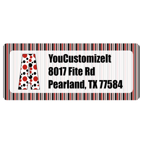 Custom Red & Black Dots & Stripes Return Address Labels (Personalized)