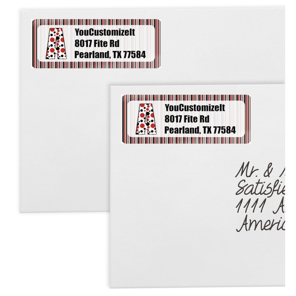 Red & Black Dots & Stripes Mailing Labels - Double Stack Close Up