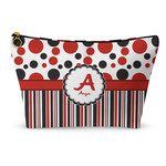 Red & Black Dots & Stripes Makeup Bag - Large - 12.5"x7" (Personalized)