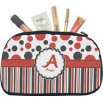 Red & Black Dots & Stripes Makeup / Cosmetic Bag - Medium (Personalized)