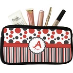 Red & Black Dots & Stripes Makeup / Cosmetic Bag - Small (Personalized)