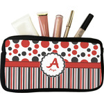 Red & Black Dots & Stripes Makeup / Cosmetic Bag - Small (Personalized)