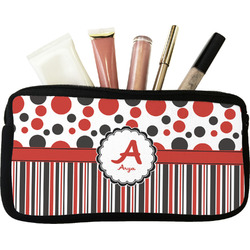 Red & Black Dots & Stripes Makeup / Cosmetic Bag (Personalized)