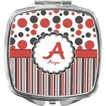 Red & Black Dots & Stripes Compact Makeup Mirror (Personalized)