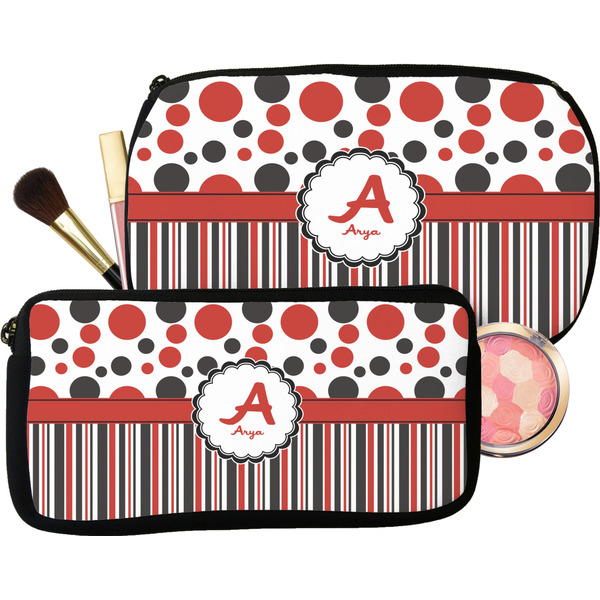 Red & Black Dots & Stripes Makeup / Cosmetic Bag (Select Size)