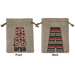 Red & Black Dots & Stripes Medium Burlap Gift Bag - Front & Back (Personalized)