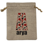 Red & Black Dots & Stripes Medium Burlap Gift Bag - Front (Personalized)