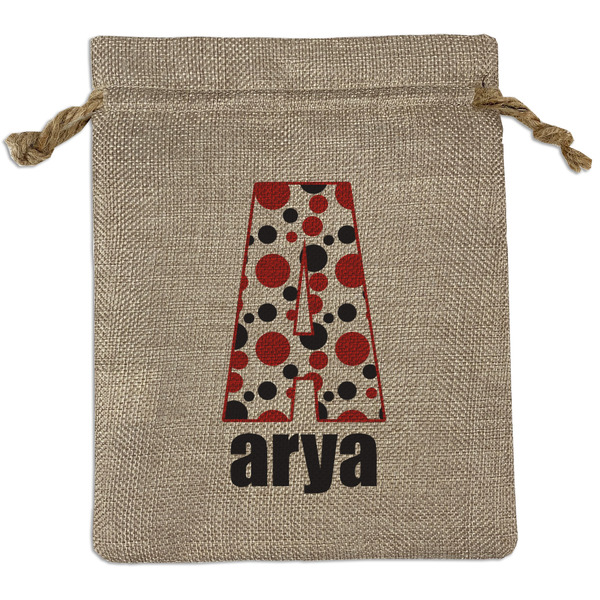 Custom Red & Black Dots & Stripes Burlap Gift Bag (Personalized)
