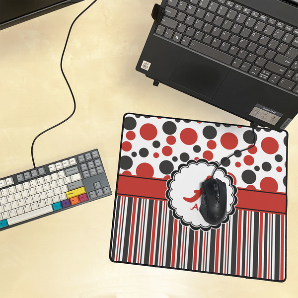 Red & Black Dots & Stripes Medium Gaming Mats - LIFESTYLE