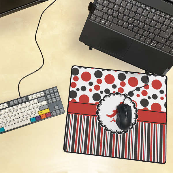 Red & Black Dots & Stripes Medium Gaming Mats - LIFESTYLE