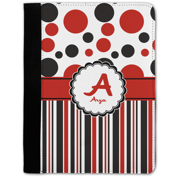 Custom Red & Black Dots & Stripes Notebook Padfolio - Medium w/ Name and Initial