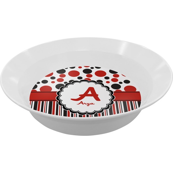 Custom Red & Black Dots & Stripes Melamine Bowl (Personalized)