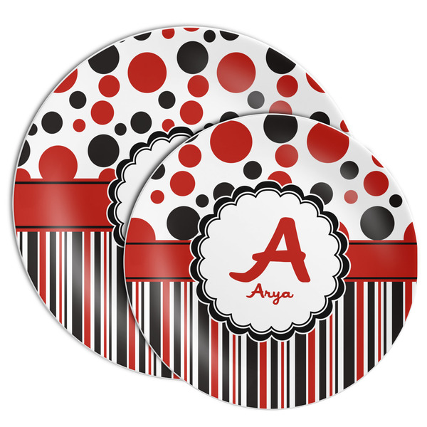 Red & Black Dots & Stripes Melamine Plates - PARENT/MAIN