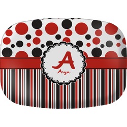 Red & Black Dots & Stripes Melamine Platter (Personalized)