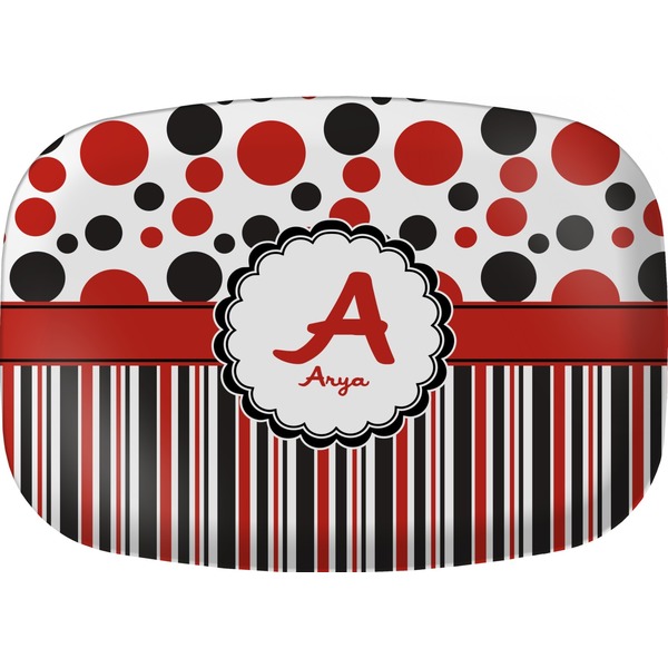 Custom Red & Black Dots & Stripes Melamine Platter (Personalized)