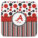 Red & Black Dots & Stripes Memory Foam Bath Mat - 48"x48" (Personalized)
