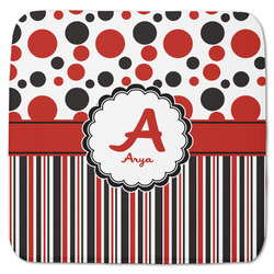Red & Black Dots & Stripes Memory Foam Bath Mat - 48"x48" (Personalized)