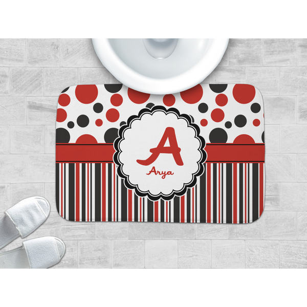 Red & Black Dots & Stripes Memory Foam Bath Mat - LIFESTYLE 34x21