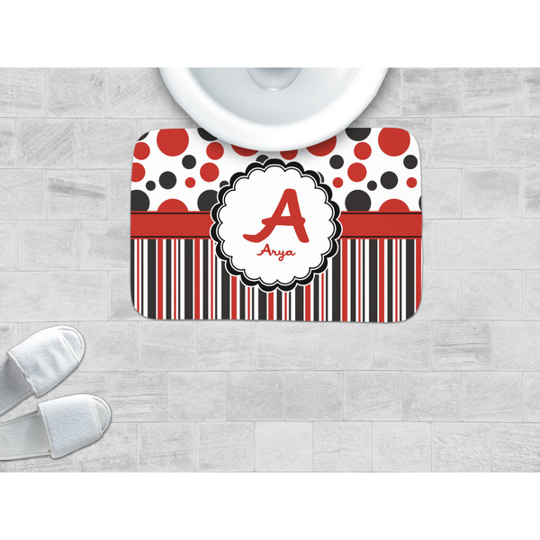 Red & Black Dots & Stripes Memory Foam Bath Mat - LIFESTYLE