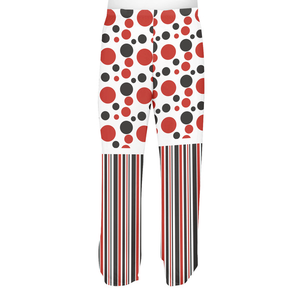 Red & Black Dots & Stripes Men's Pjs Back - on model